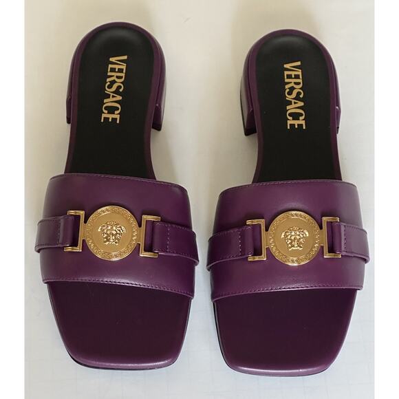 VERSACE Medusa Women's Plum Sandals 7 US (37 Euro) 1014748 Spain NIB $900 - Picture 2 of 15